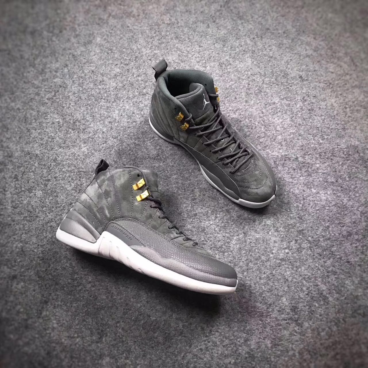 Air Jordan 12 Dark Grey Gold Shoes - Click Image to Close